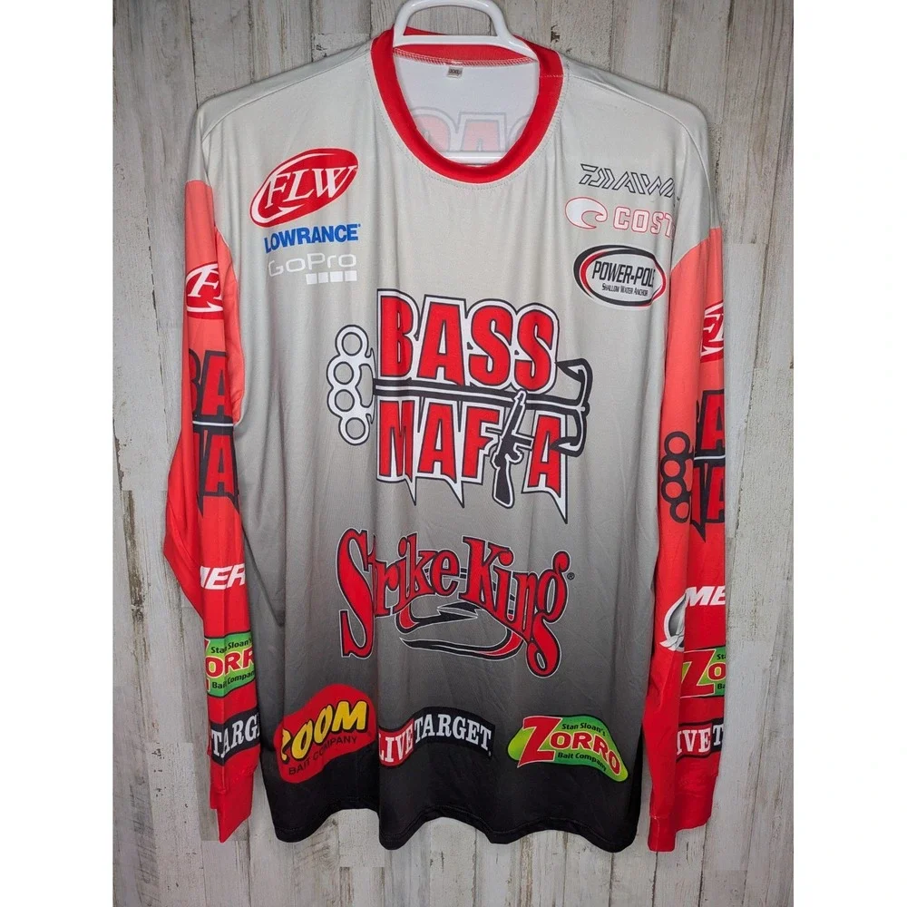 FLW Bass Fishing Jersey 2XL Bass Mafia‎ Mercury Strike King Tournament Sponsors